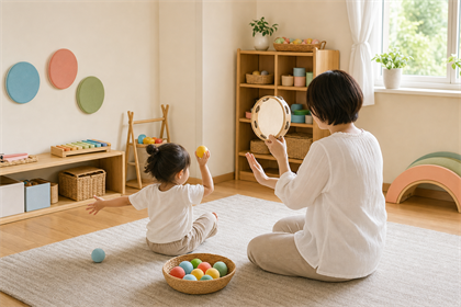 親子で参加するリトミックのレッスン風景